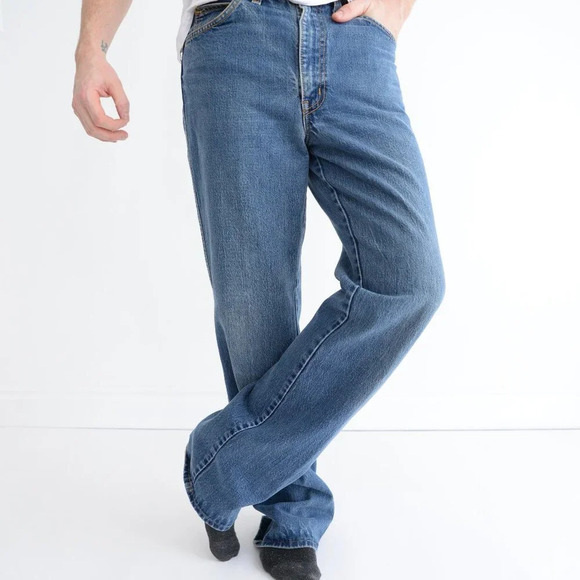 Vintage GWG Blue Denim Straight Flared Jeans Size 34x34 - Picture 2 of 14